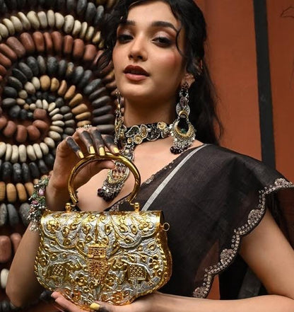 Royal Indian brass clutch purse for ethnic and festive outfits