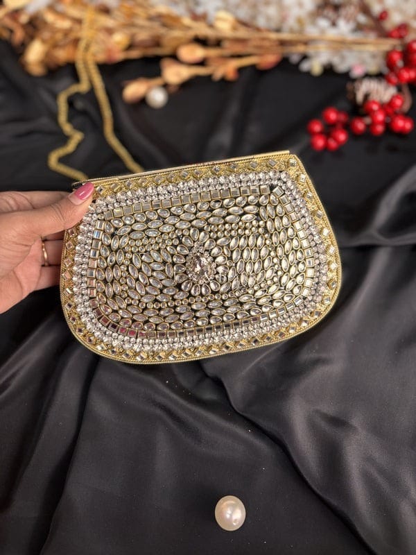 Royal Kundan designer clutch with intricate ethnic embellishment
