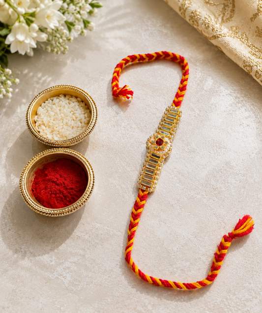 Royal Kundan and Mirror Work Designer Rakhi for Brother with Premium Handcrafted Detailing