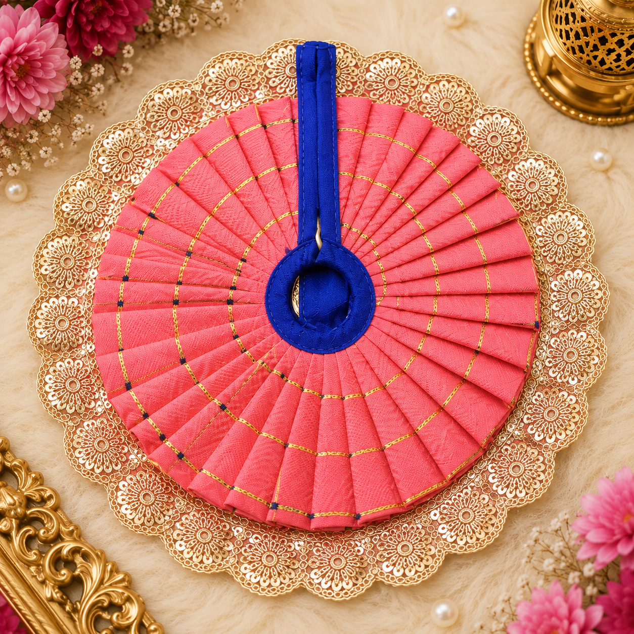 Royal Pleated Designer Laddu Gopal Poshak in Blue and Pink for Kanha Ji