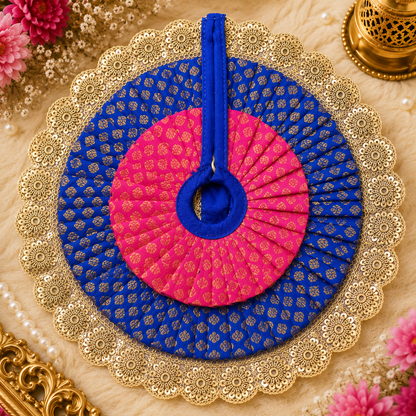 Royal Pleated Designer Laddu Gopal Poshak in Coral Pink and Royal Blue