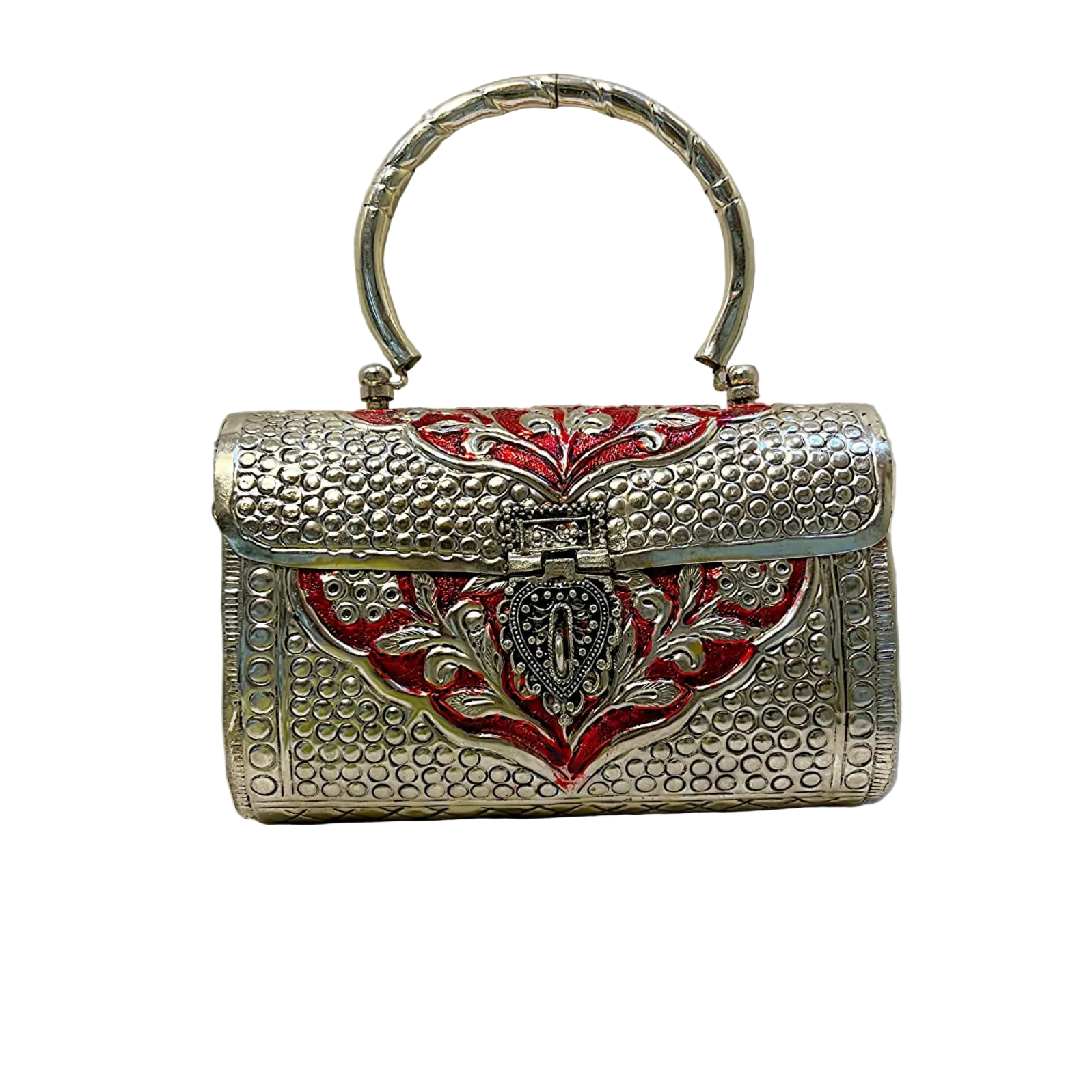 Royal silver ethnic clutch bag for women with elegant traditional styling