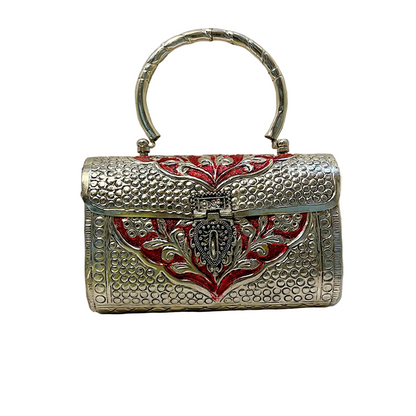 Royal silver ethnic clutch bag for women with elegant traditional styling