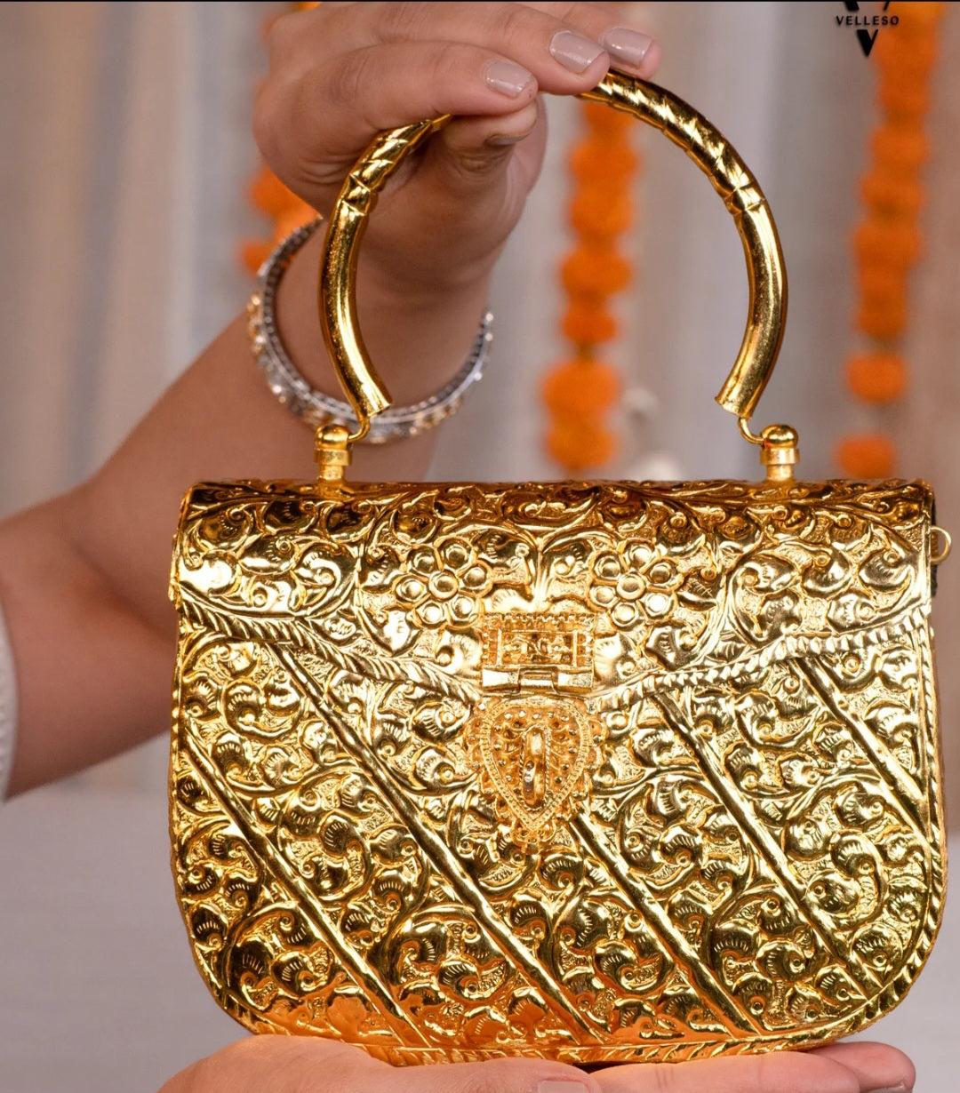 Royal traditional brass clutch bag with elegant Indian craftsmanship