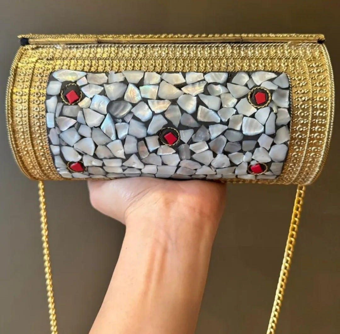 Royal Treasure heritage brass metal clutch with traditional design