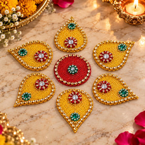 Diwali Acrylic Rangoli Set of 7 – Red, Yellow & Golden Decorative Rangoli