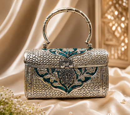 Shahi Silver Grace brass metal clutch bag for women