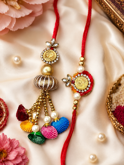 Handmade Shell Gota Patti Bhaiya Bhabhi Rakhi Set for Raksha Bandhan