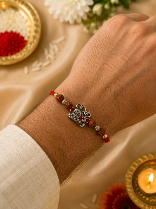 Shivji Rudraksha Oxidized Silver Rakhi for brother