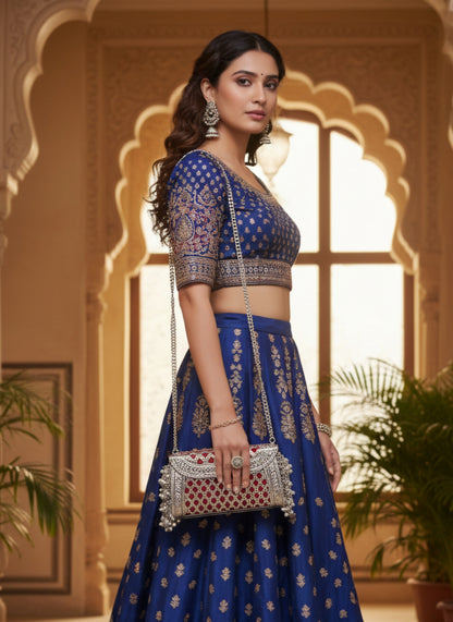 Silver brass Ghungroo clutch with traditional ethnic detailing