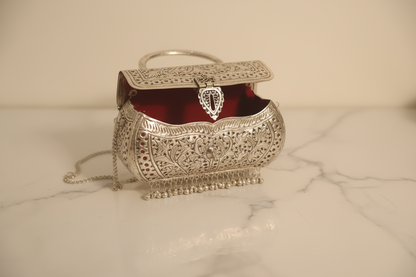 Silver brass Ghungroo ethnic clutch purse for women
