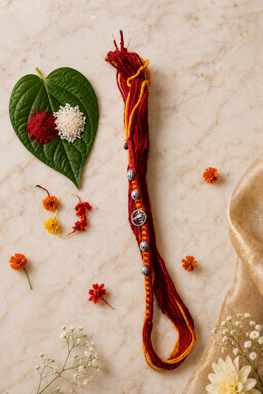 Silver Ganpati Moli Kalawa Rakhi for brother
