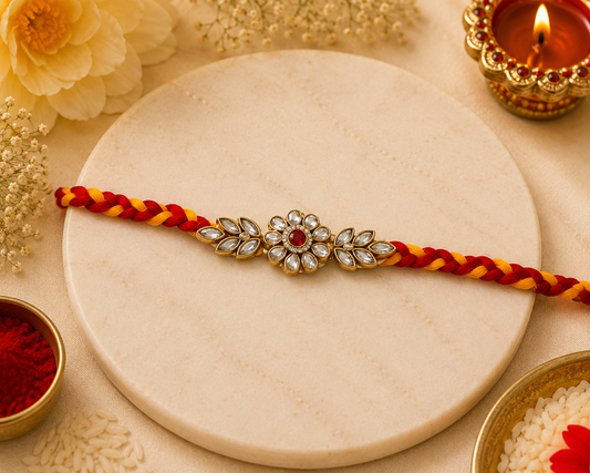 Stone Floral Moli Kalawa Rakhi for brother