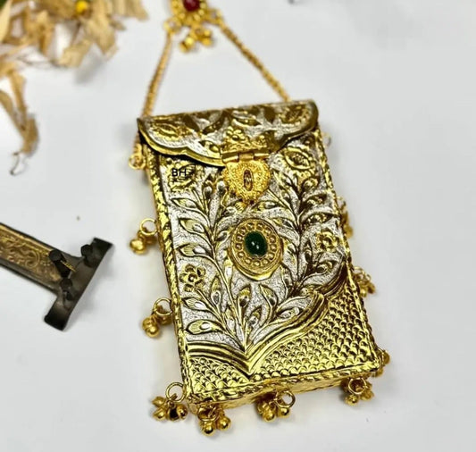 Timeless elegance golden silver brass clutch with handcrafted detailing