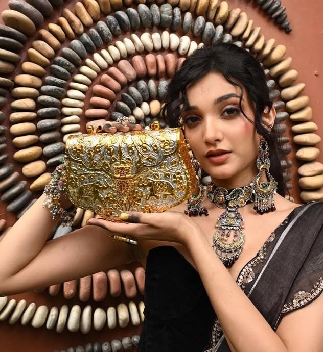 Traditional brass bridal clutch bag for weddings and special occasions