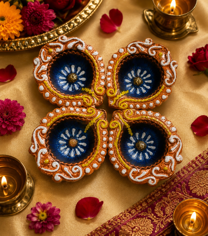 Traditional festival theme terracotta diyas pack of 4 for Diwali decoration