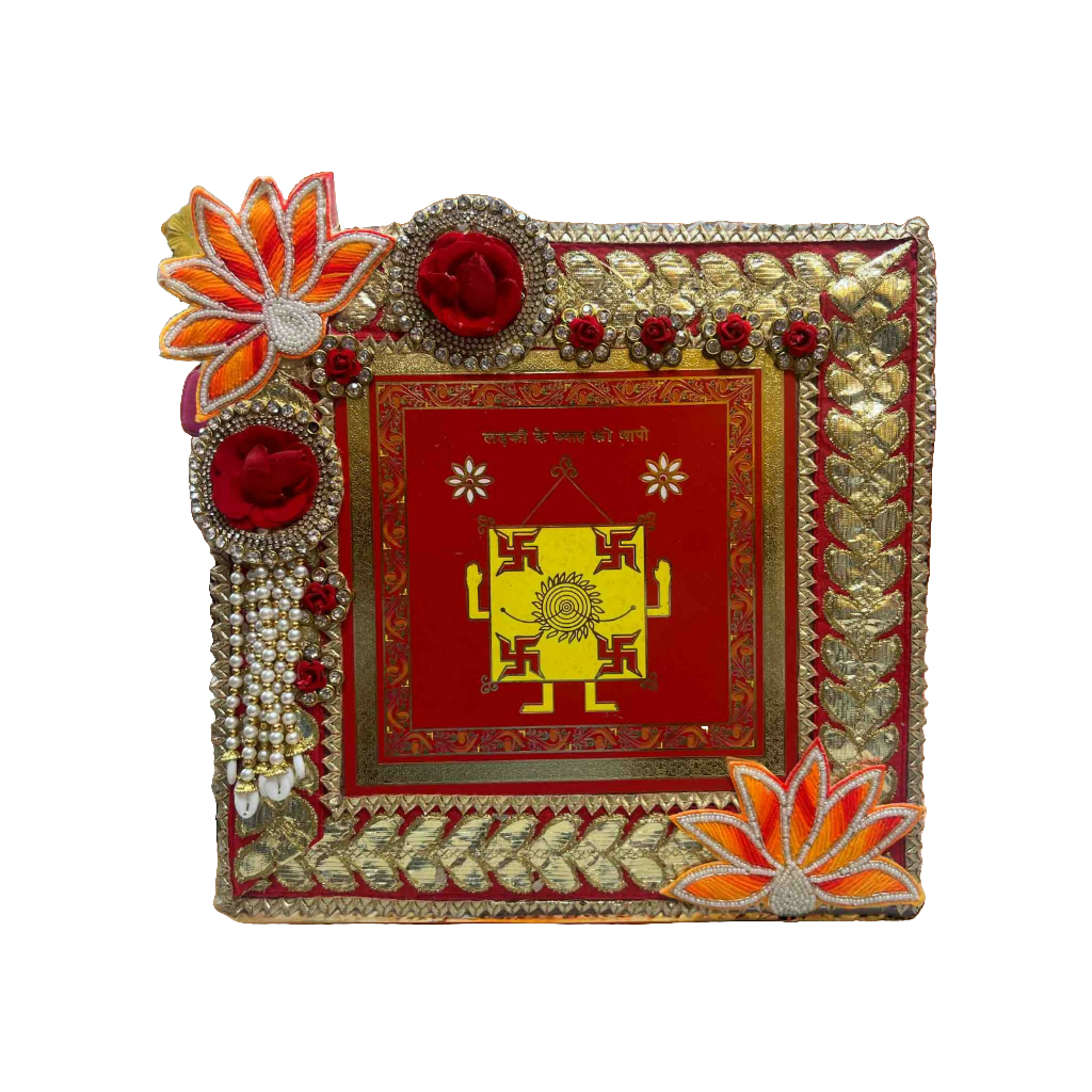 Decorative traditional wedding thaapa design for pre-wedding ceremonies and Indian marriage rituals.