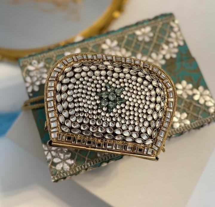 Traditional Kundan clutch bag with elegant Indian-inspired design