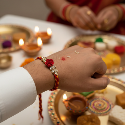 Traditional Moli Flower Stone Kalawa Rakhi for brother