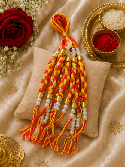 Traditional Moli Kalawa Bracelet Rakhi with Pearls