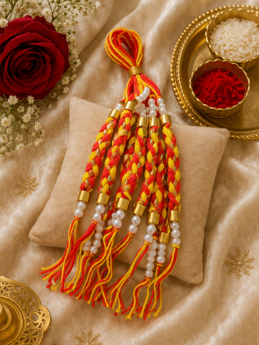 Traditional Moli Kalawa Bracelet Rakhi with Pearls