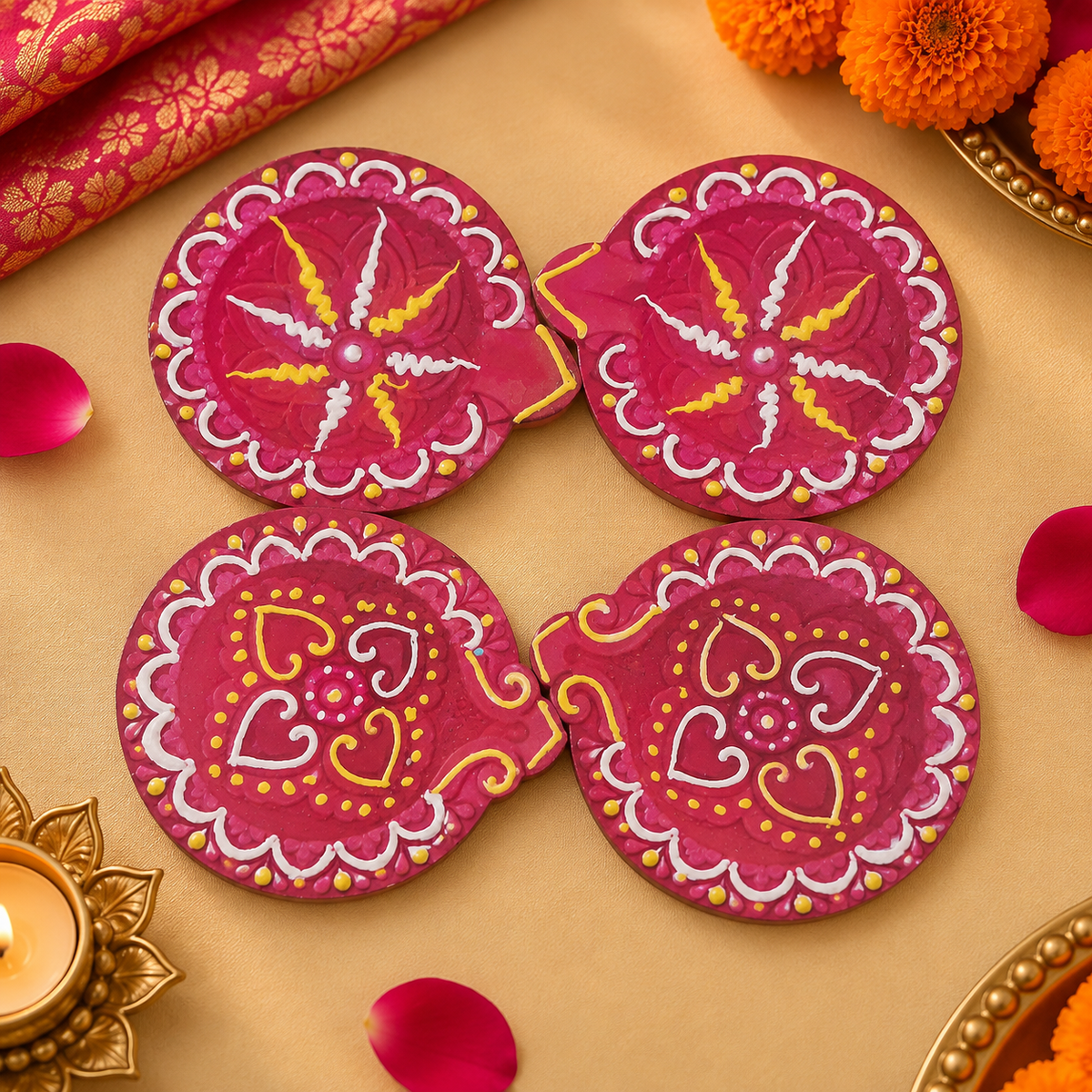 Traditional terracotta diya pack of 4 for Diwali decoration