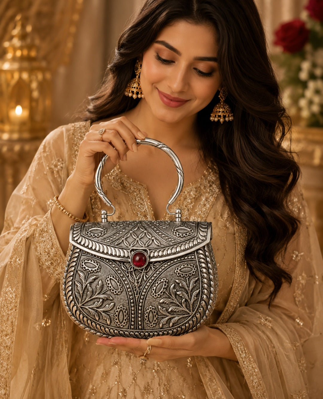 Tyoharmart exclusive antique silver designer clutch bag
