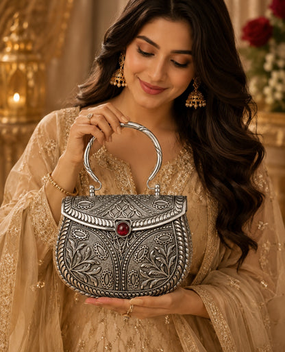 Tyoharmart exclusive antique silver designer clutch bag