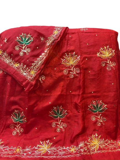 Intricate Zari embroidery on Upada Silk Rajasthani Poshak