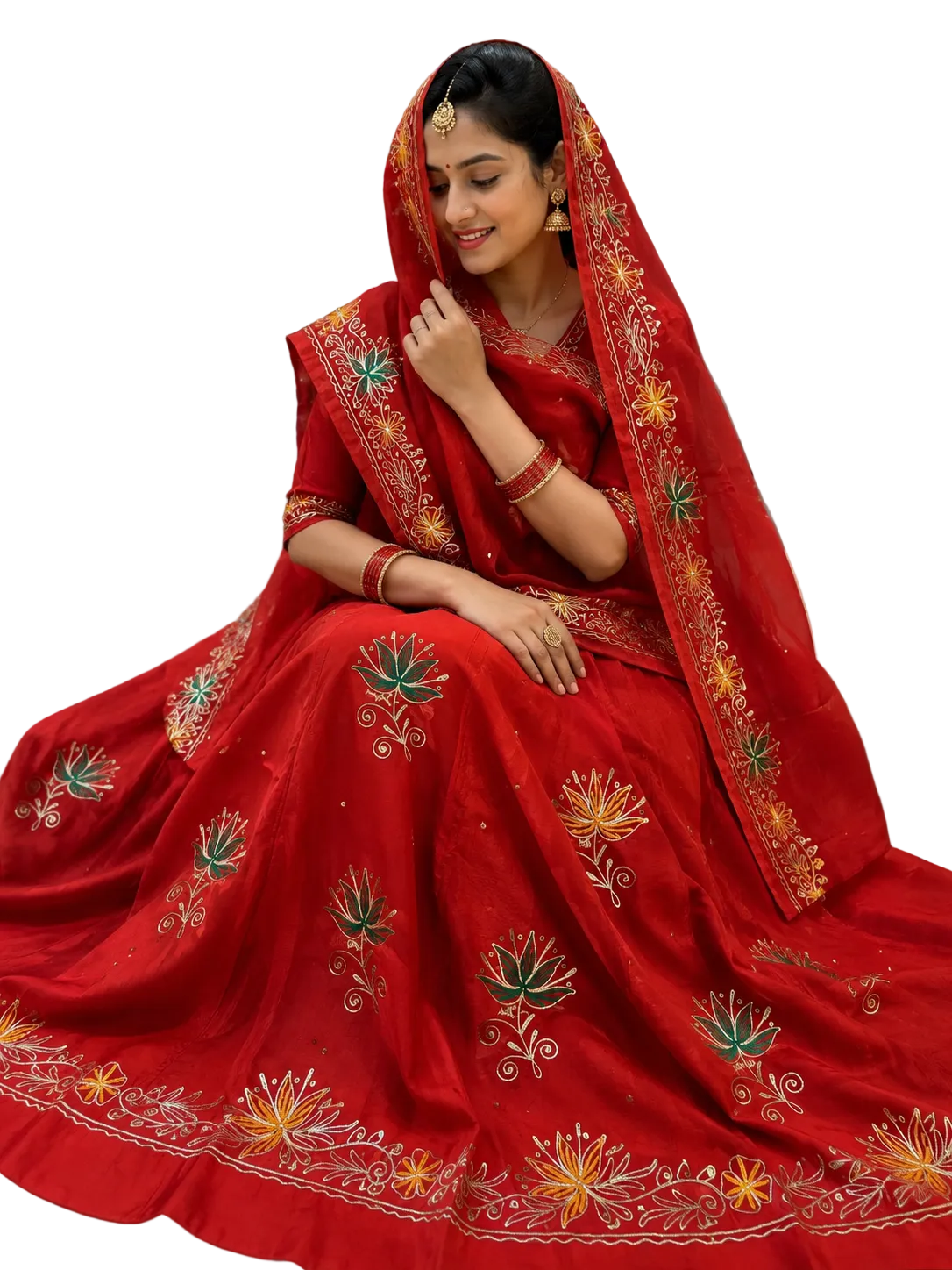 Close-up of rich Upada Silk fabric on traditional Rajasthani Poshak