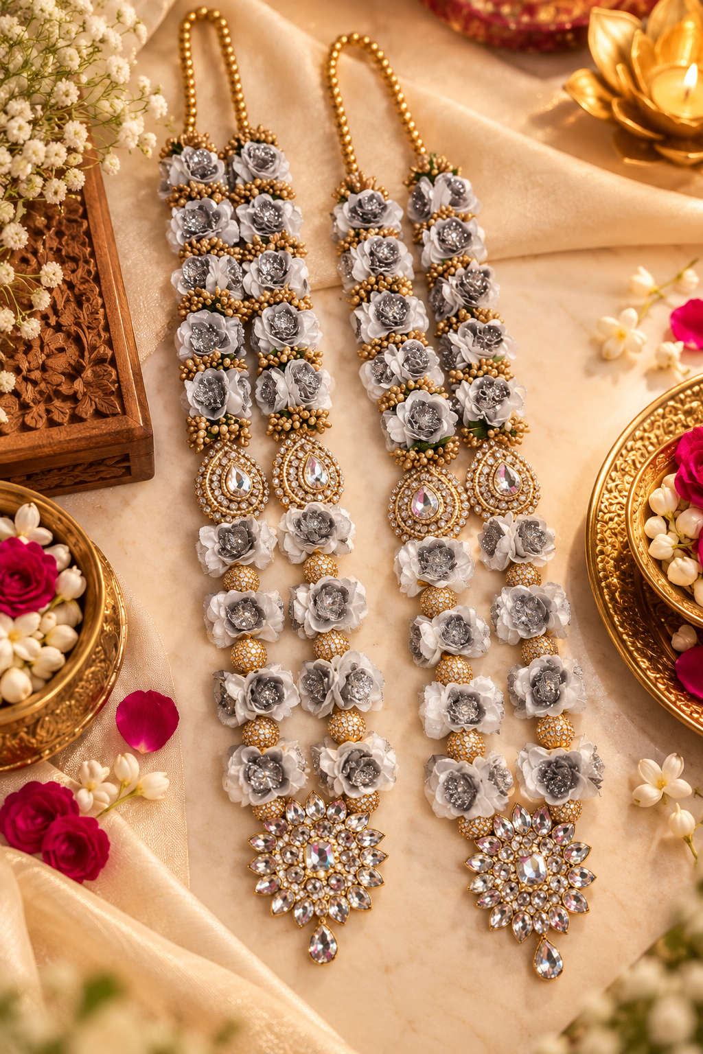 Varamala wedding garland set of 2 for bride and groom, 24 inch floral jaimala for traditional Indian wedding ceremony