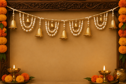 37-inch white pearl and golden ghanti designer toran