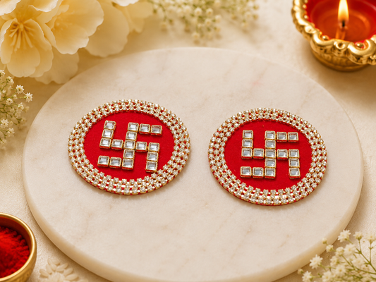 Zardosi Swastik Suun traditional auspicious decorative pair